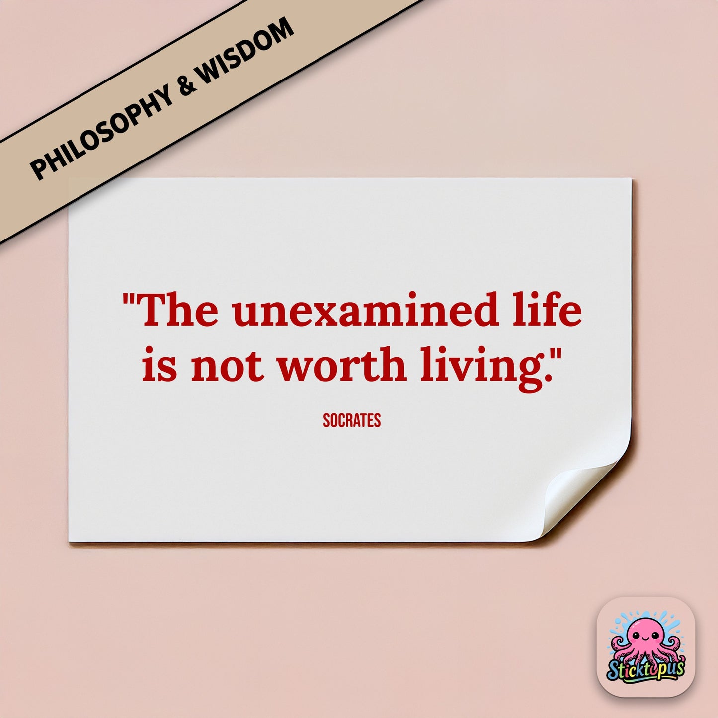 Vinyl sticker with Socrates quote: “The unexamined life is not worth living”