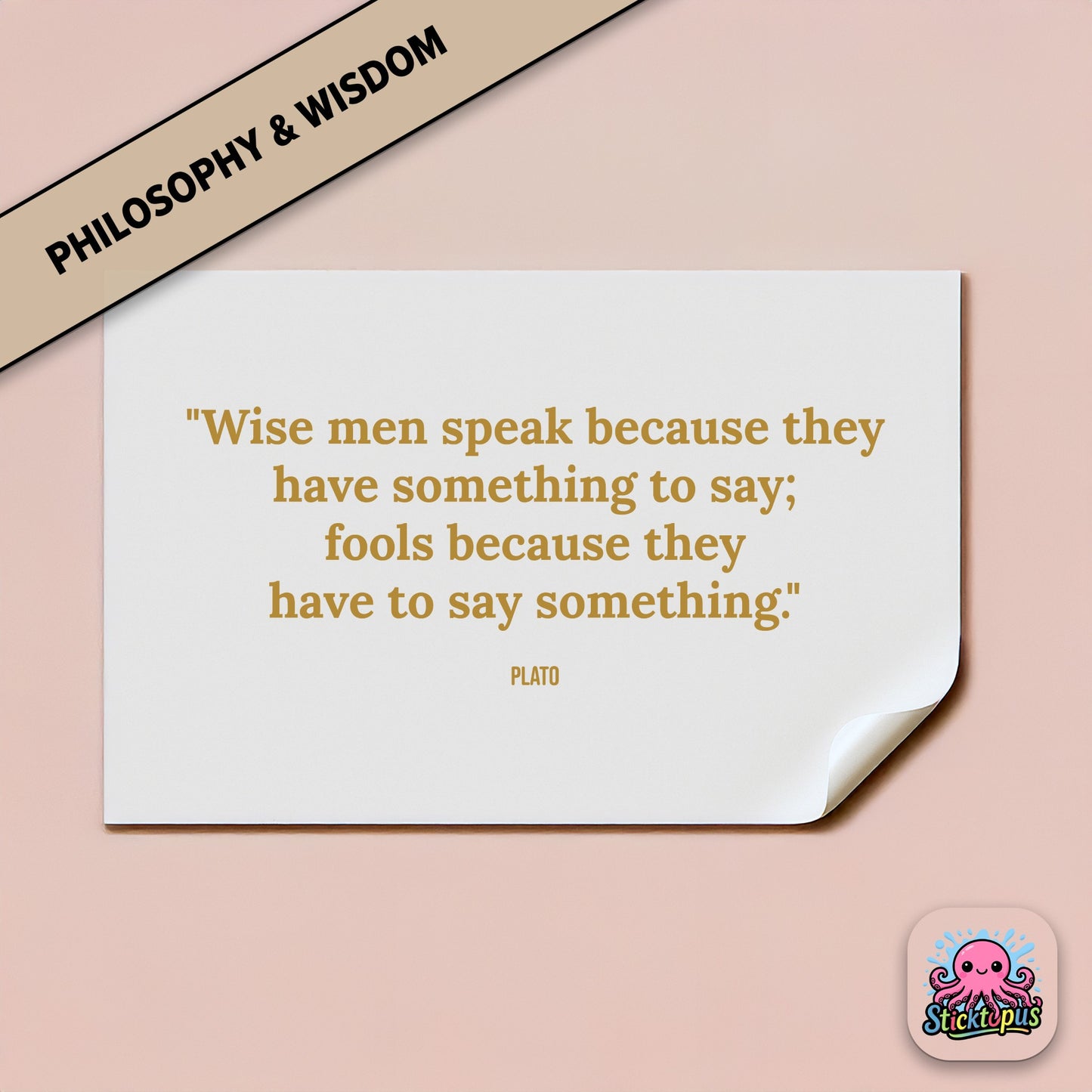 Vinyl sticker featuring Plato quote: “Wise men speak because they have something to say...”