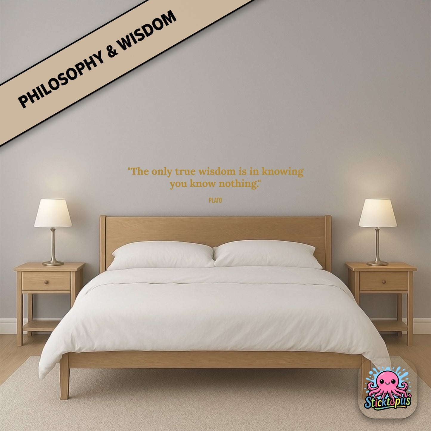Philosophy sticker with Socrates quote: “The only true wisdom is in knowing you know nothing”