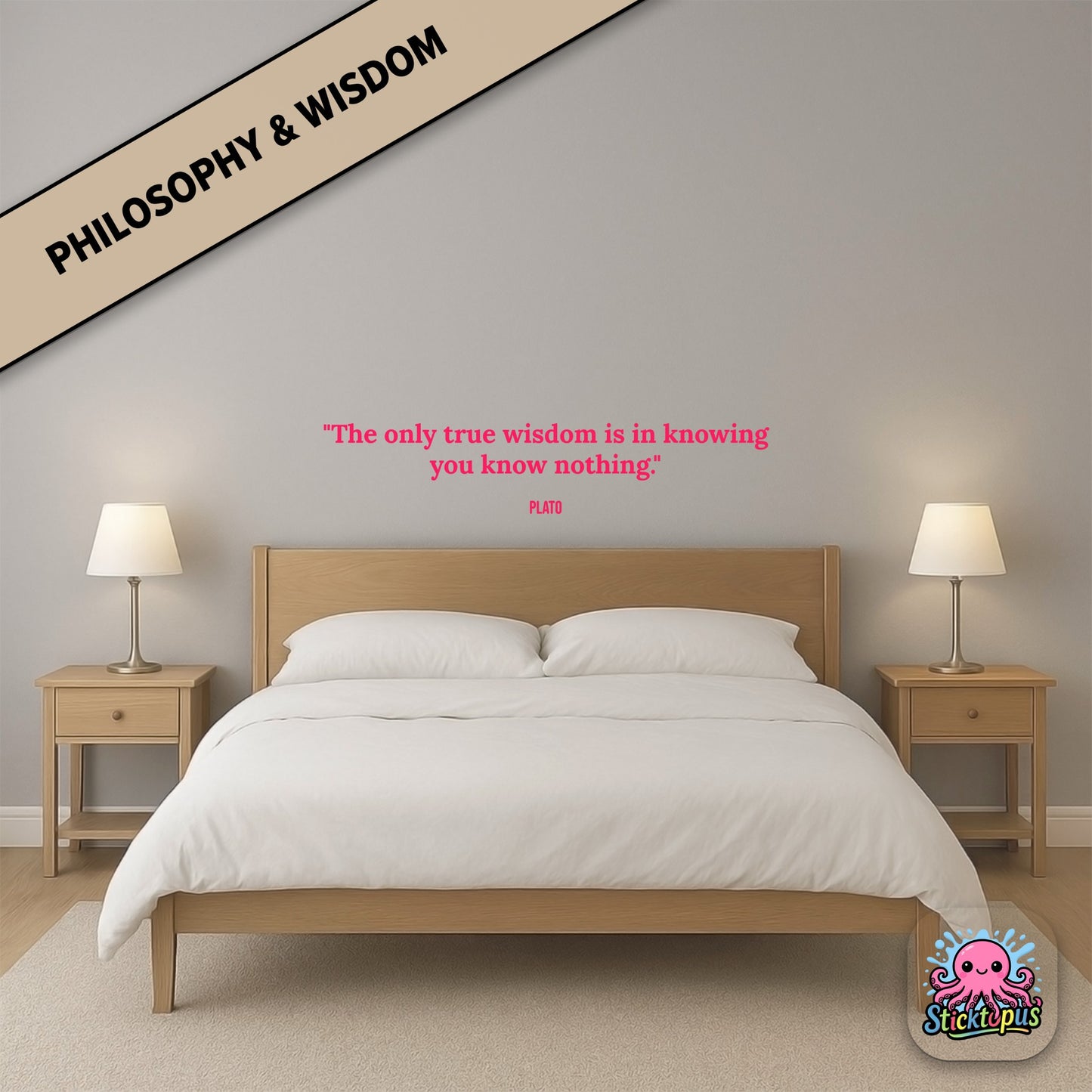 Philosophy sticker with Socrates quote: “The only true wisdom is in knowing you know nothing”