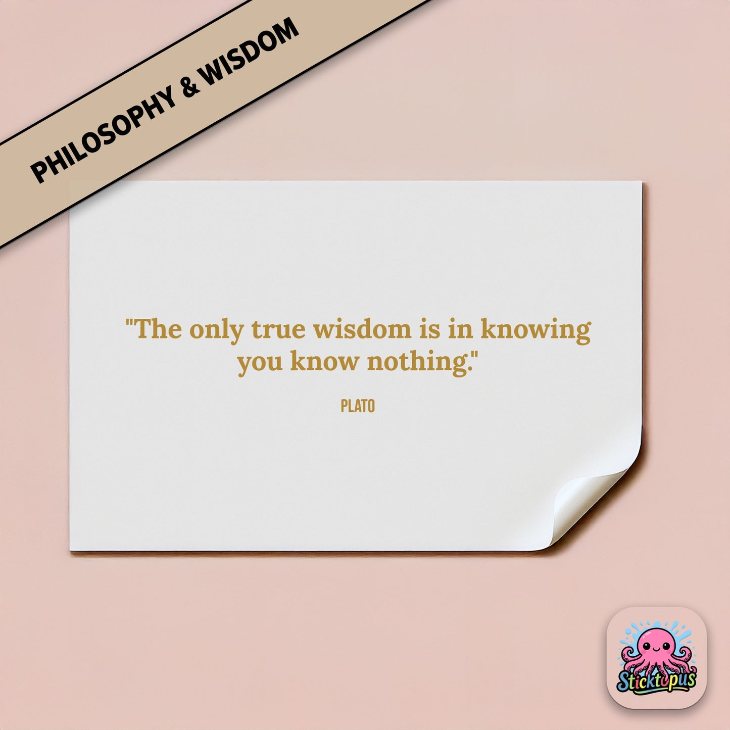 Philosophy sticker with Socrates quote: “The only true wisdom is in knowing you know nothing”