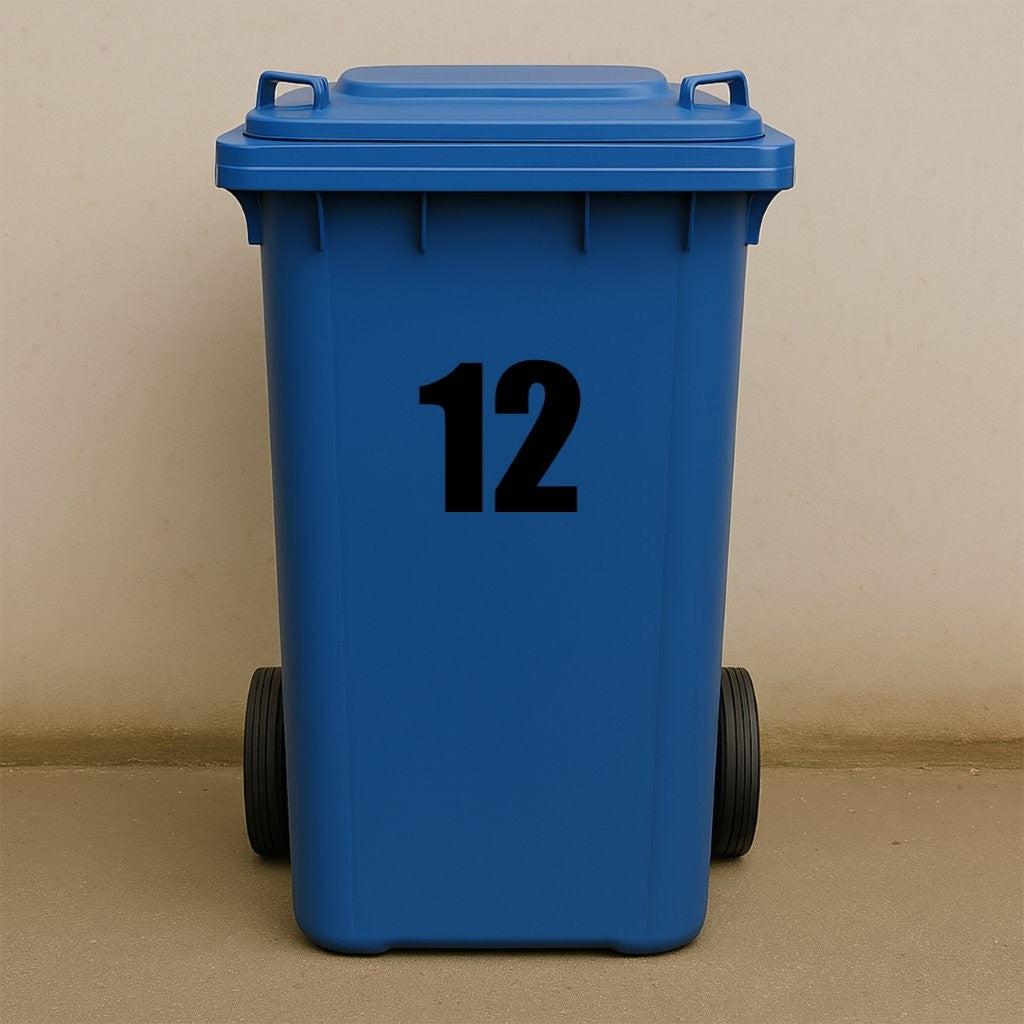 Black Wheelie Bin Stickers - x2 Waterproof Vinyl Numbers
