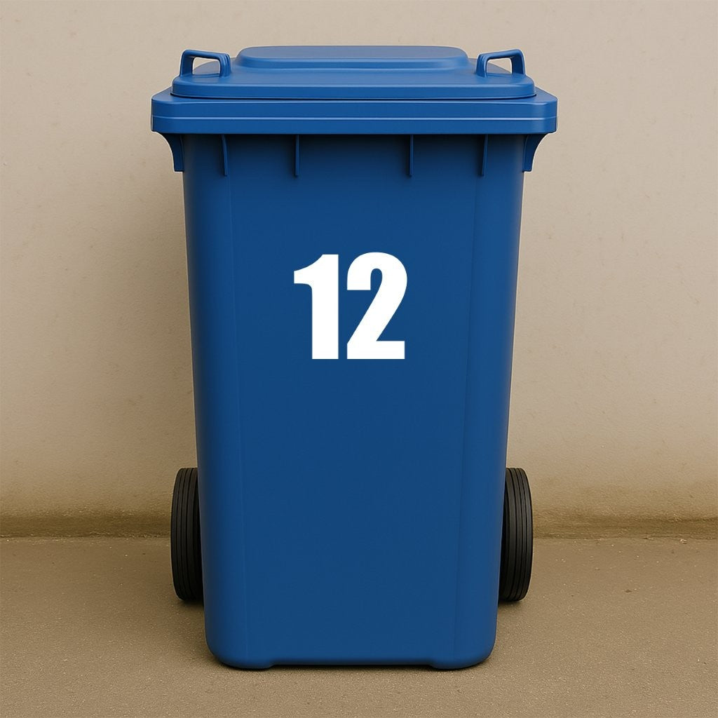 White Wheelie Bin Stickers - x2 Waterproof Vinyl Numbers