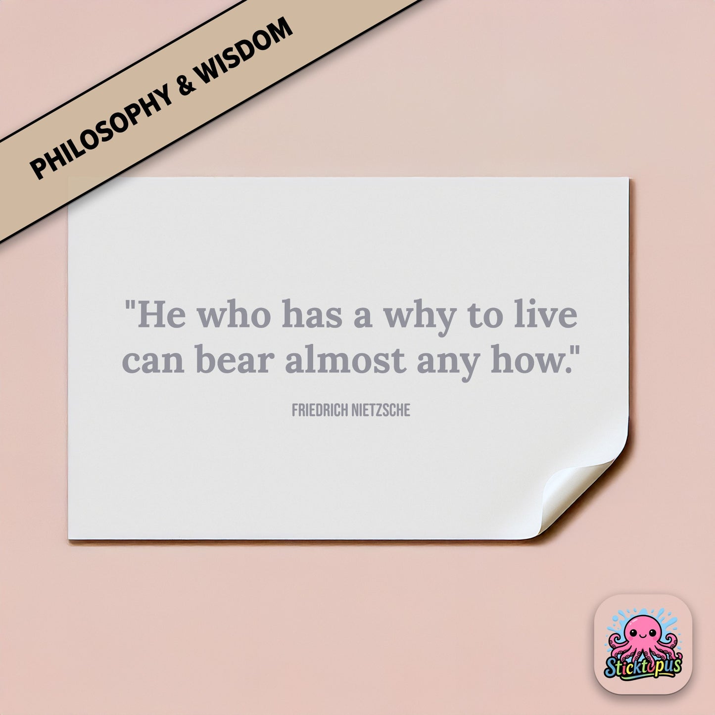 Motivational sticker with Nietzsche quote: “He who has a why to live can bear almost any how”