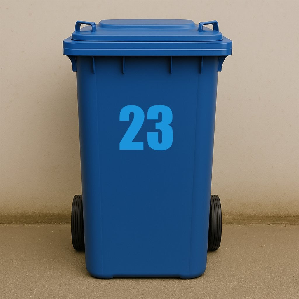Blue Wheelie Bin Stickers - x2 Waterproof Vinyl Numbers