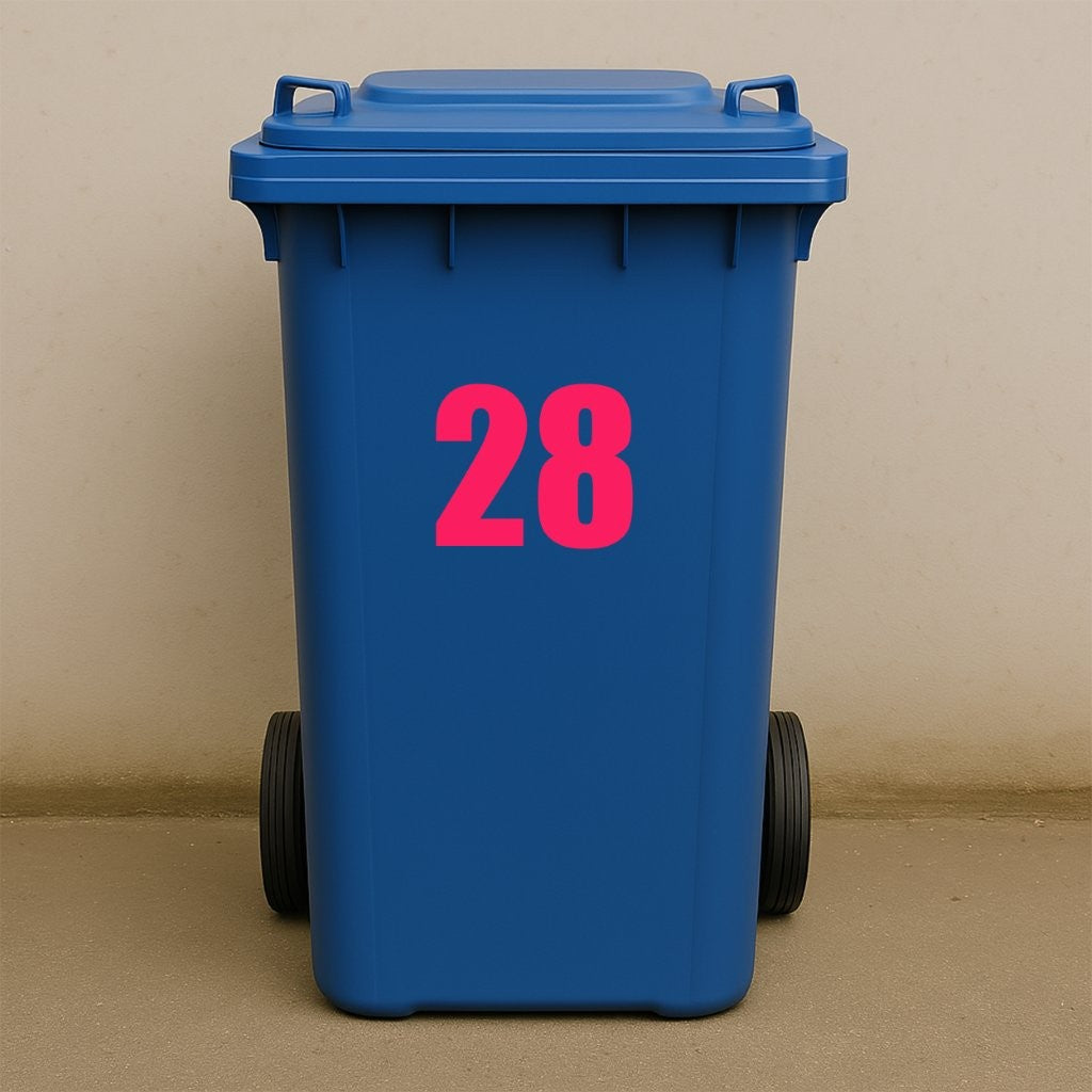 Pink Wheelie Bin Stickers - x2 Waterproof Vinyl Numbers