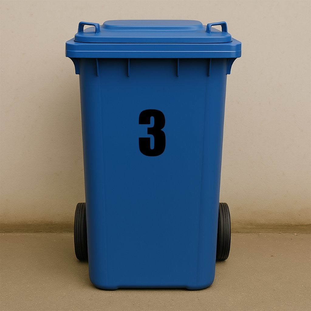 Black Wheelie Bin Stickers - x2 Waterproof Vinyl Numbers