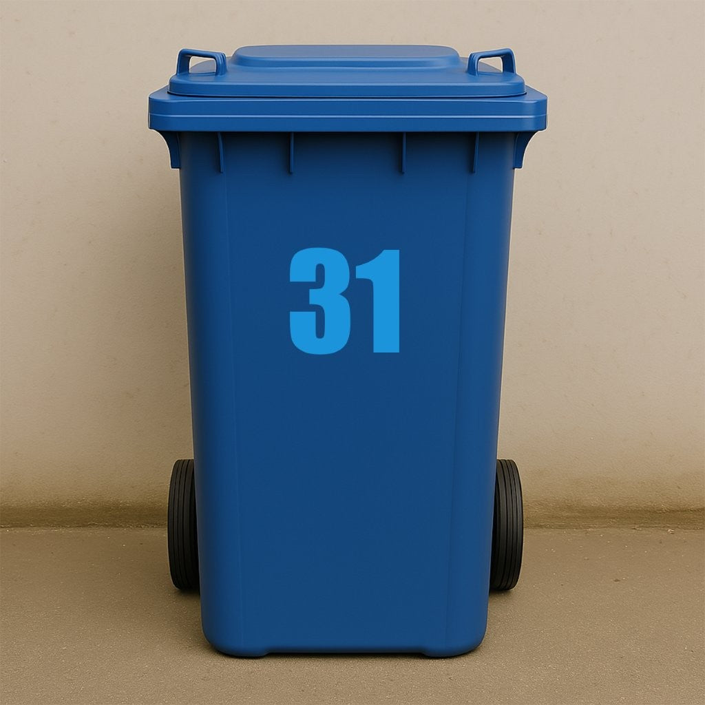 Blue Wheelie Bin Stickers - x2 Waterproof Vinyl Numbers