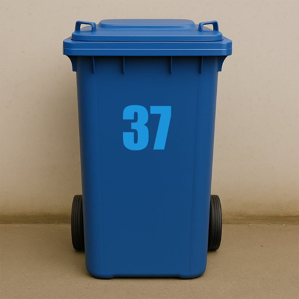 Blue Wheelie Bin Stickers - x2 Waterproof Vinyl Numbers