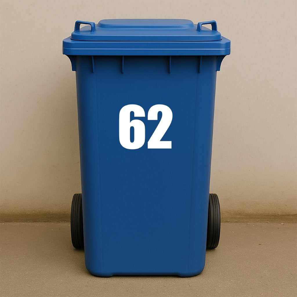 White Wheelie Bin Stickers - x2 Waterproof Vinyl Numbers