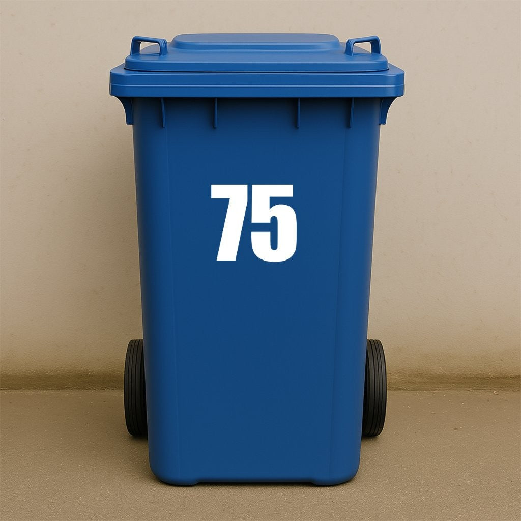 White Wheelie Bin Stickers - x2 Waterproof Vinyl Numbers