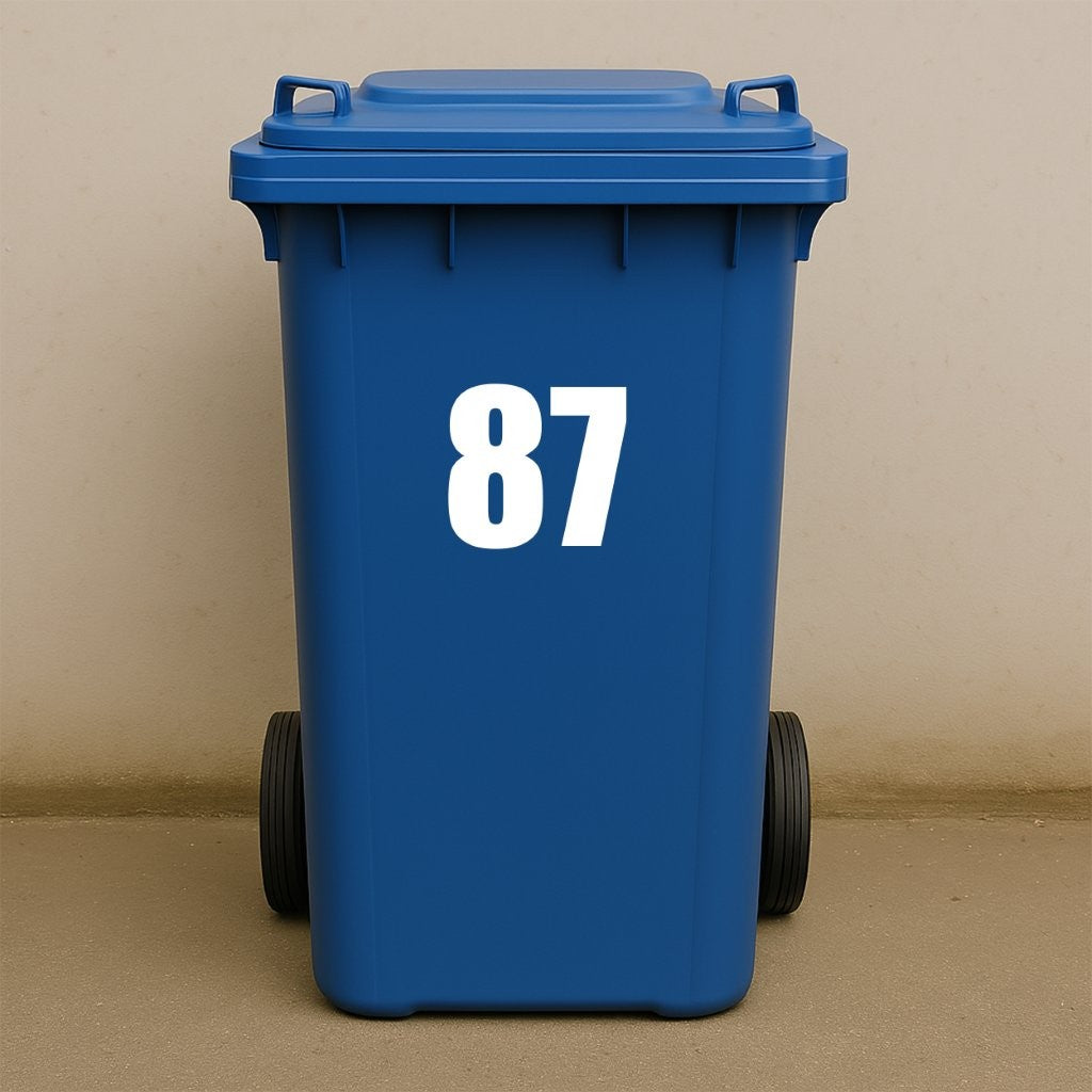 White Wheelie Bin Stickers - x2 Waterproof Vinyl Numbers