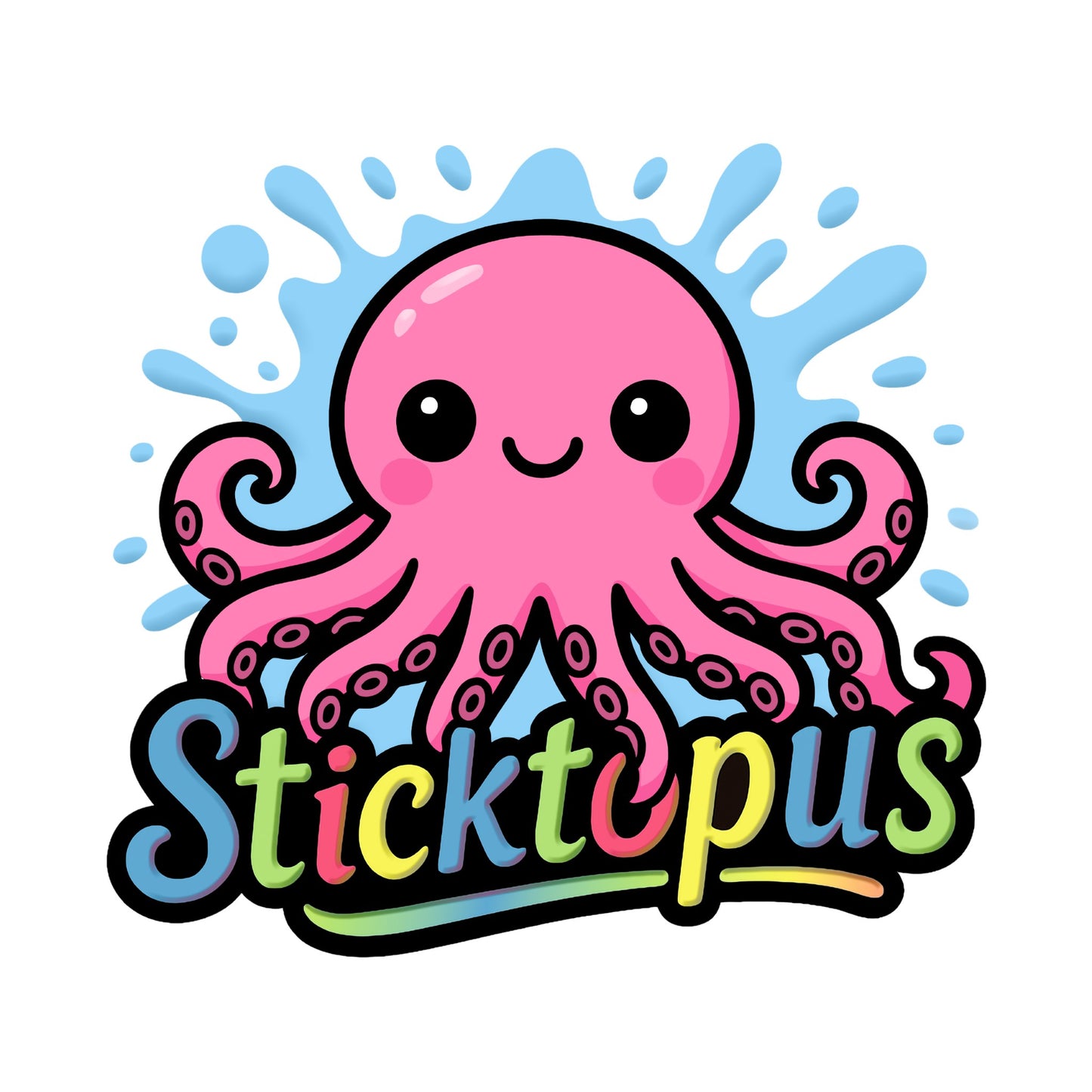 Colorful logo of a pink octopus with 'Sticktopus' text on a white background