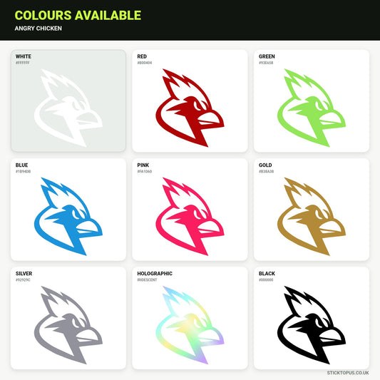 Vinyl colour options for Angry Chicken vinyl sticker