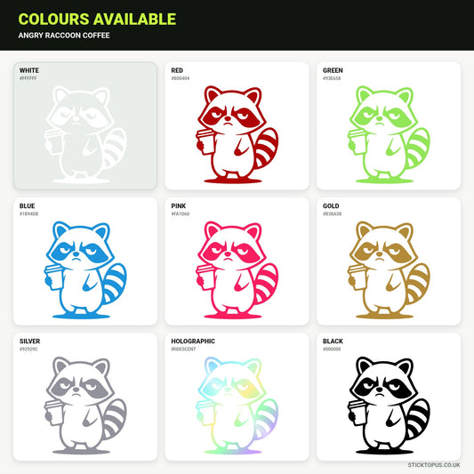 Vinyl colour options for Angry Raccoon Coffee vinyl sticker