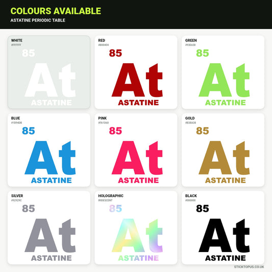Vinyl colour options for the Astatine element tile vinyl sticker