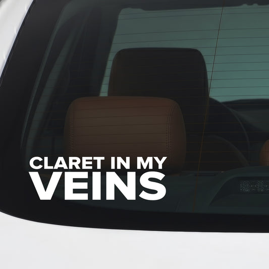 Aston Villa – CLARET IN MY VEINS Sticker – Car Window Decal – White vinyl car window sticker