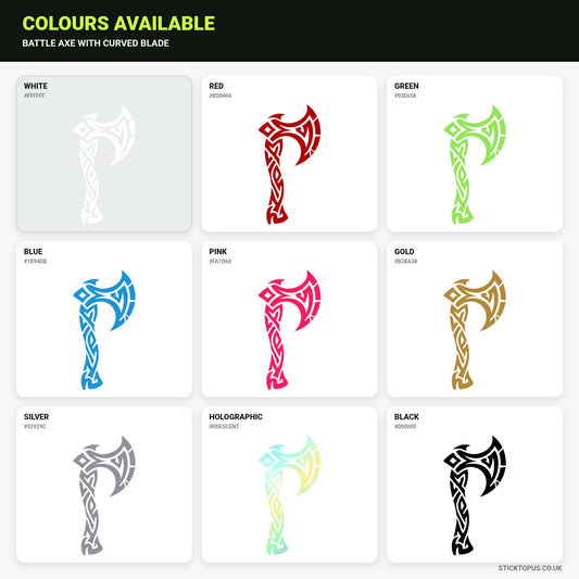 Vinyl colour options for battle axe vinyl sticker with curved blade vinyl sticker