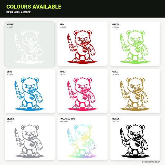 Vinyl colour options for Bear with a Knife vinyl sticker