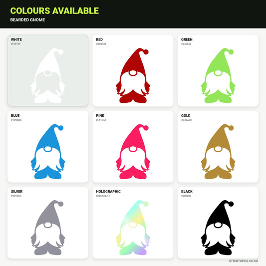 Vinyl colour options for Bearded Gnome vinyl sticker