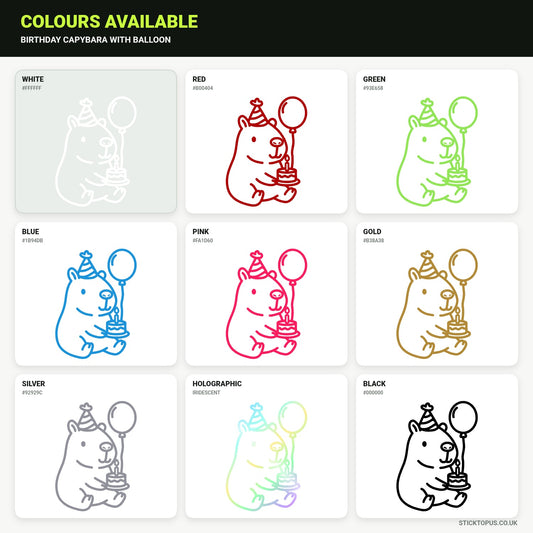 Vinyl colour options for Birthday Capybara with Balloon vinyl sticker