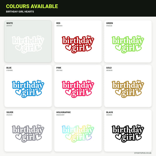 Vinyl colour options for birthday girl vinyl sticker