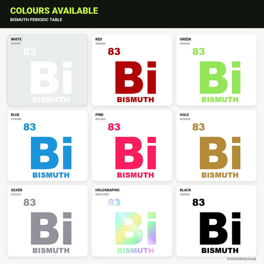 Vinyl colour options for Bismuth periodic table tile vinyl sticker