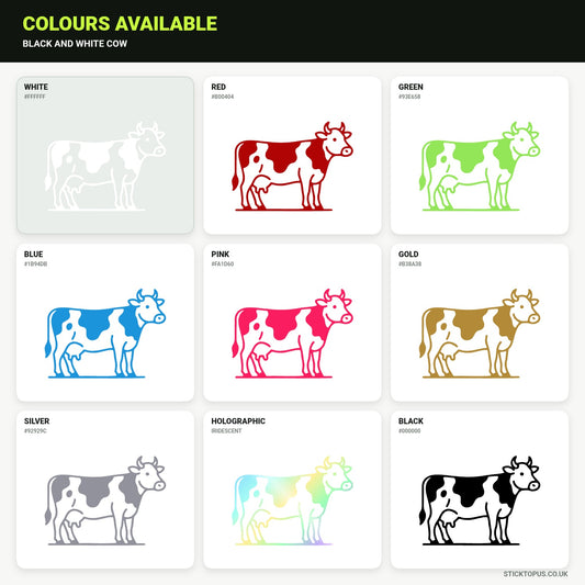 Vinyl colour options for black and white cow vinyl sticker