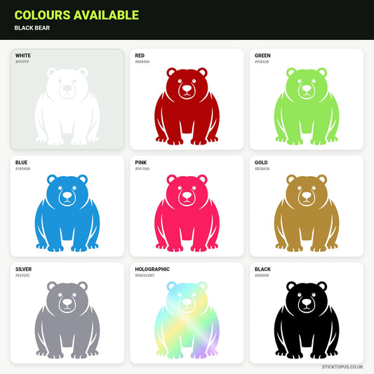 Vinyl colour options for a bold seated bear silhouette vinyl sticker