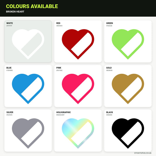 Vinyl colour options for Broken Heart vinyl sticker