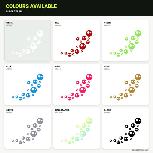 Vinyl colour options for Bubble Trail vinyl sticker