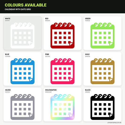Vinyl colour options for Calendar Sticker