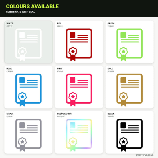 Vinyl colour options for Certificate with Seal vinyl sticker