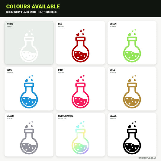 Vinyl colour options for Chemistry Flask with Heart Bubbles vinyl sticker