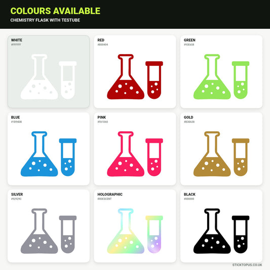 Vinyl colour options for chemistry flask sticker with test tube vinyl sticker