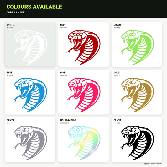 Vinyl colour options for Cobra Snake vinyl sticker