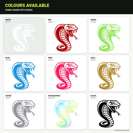 Vinyl colour options for Cobra Snake with Fangs vinyl sticker