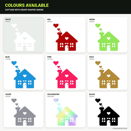 Vinyl colour options for heart-shaped smoke above a cottage vinyl sticker