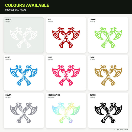 Vinyl colour options for Crossed Celtic Axe vinyl sticker