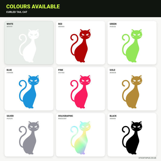 Vinyl colour options for Curled Tail Cat vinyl sticker