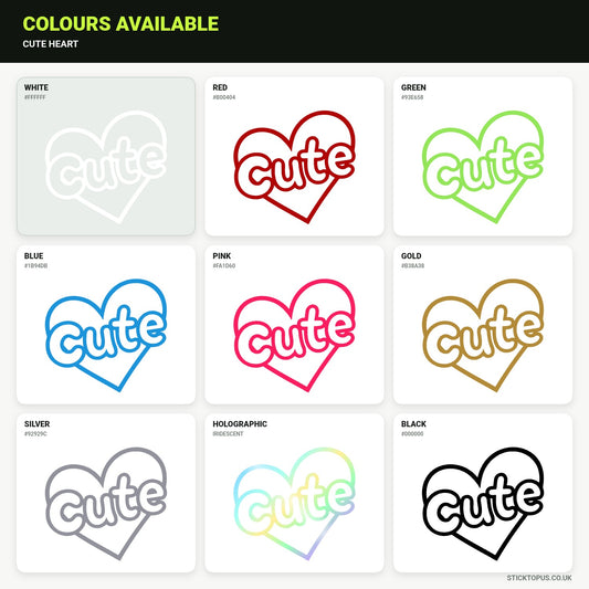 Vinyl colour options for Cute Heart vinyl sticker