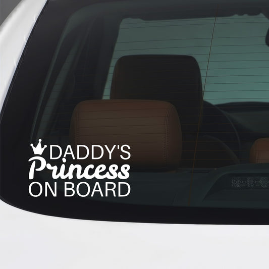 White Daddy's Princess On Board sticker applied to a car window.