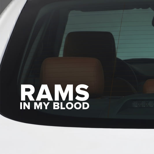 Derby County – RAMS IN MY BLOOD Sticker – Car Window Decal – White vinyl car window sticker