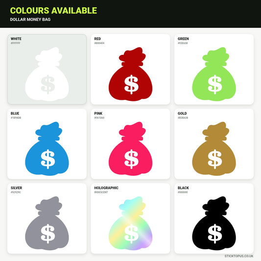Vinyl colour options for Dollar Money Bag vinyl sticker