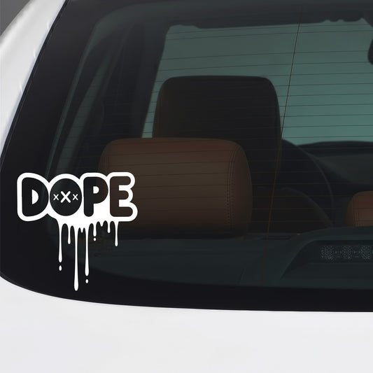 White dope drip car window sticker.