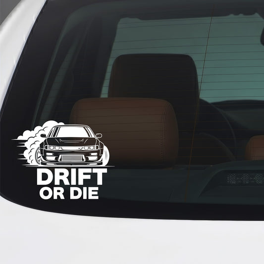 Drift or die white car window sticker.