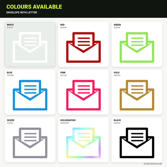 Vinyl colour options for Envelope with Letter vinyl sticker