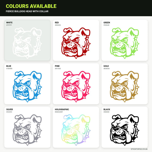 Vinyl colour options for Fierce Bulldog Head with Collar vinyl sticker