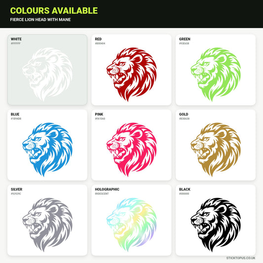 Vinyl colour options for fierce lion head with mane vinyl sticker