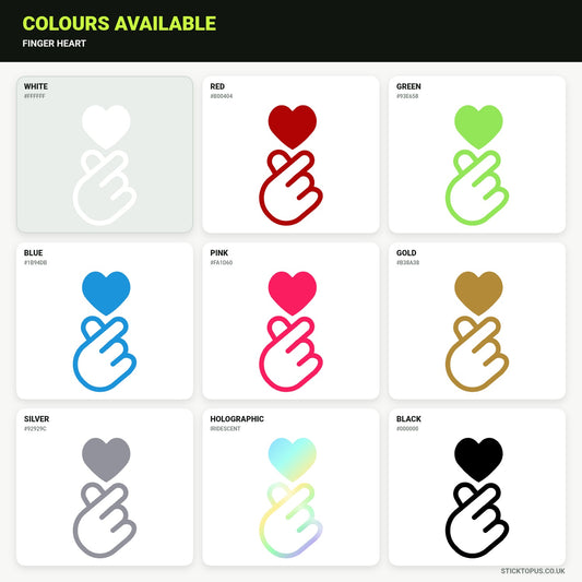 Vinyl colour options for finger heart vinyl sticker